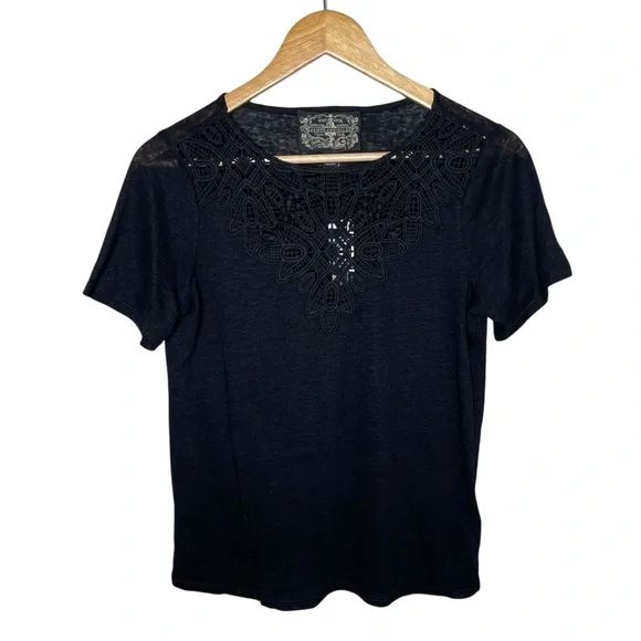 NWT Anthropologie James Coviello Lace Linen Top Black - Picture 4 of 11
